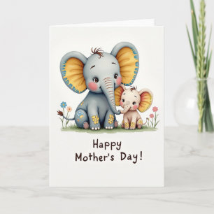 Tarjeta de la familia de elefantes florales