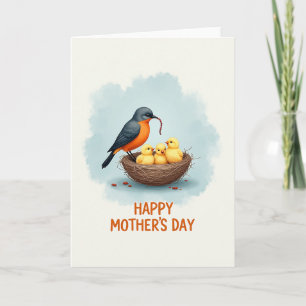 Tarjeta de la familia de pájaros en acuarela