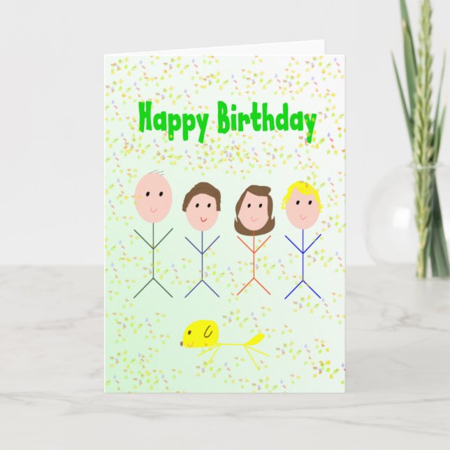 Tarjeta de la familia Happy Birday Stick (Anverso)