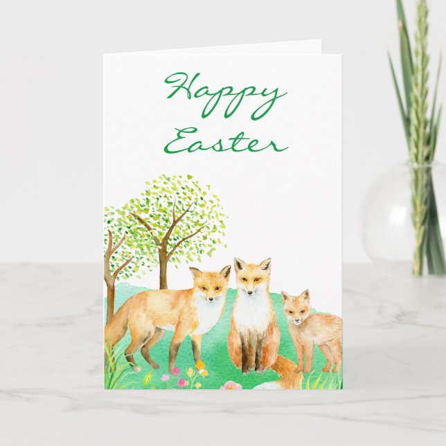 Tarjeta de la familia Watercolor Easter fox (Anverso)