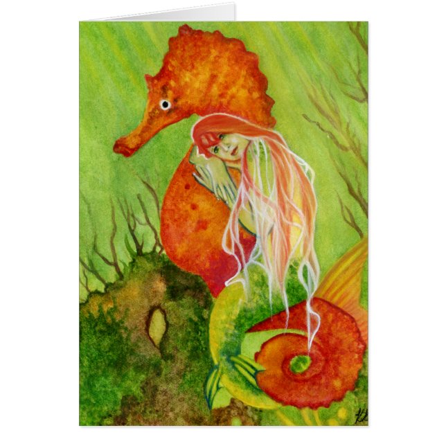 Tarjeta de la fantasía de la sirena del Seahorse (Frente)