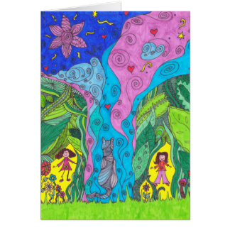 Tarjeta de la fantasía - gato y gente