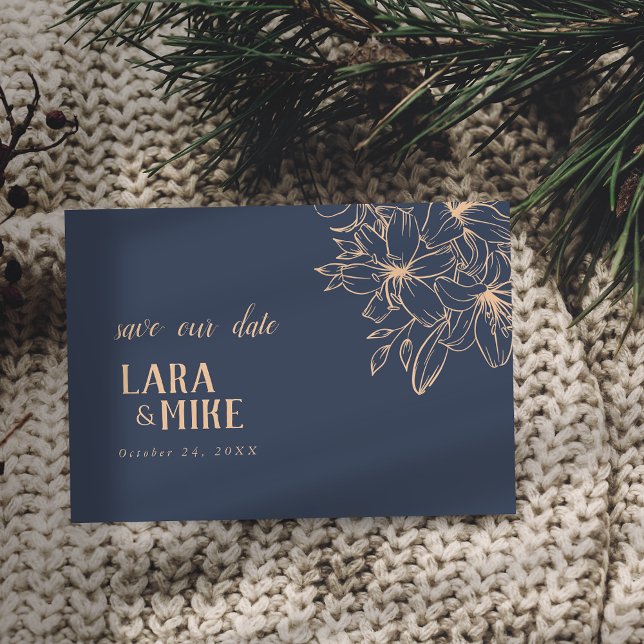 Tarjeta de la fecha de la boda azul oscuro suave (Subido por el creador)