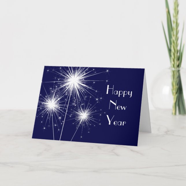 Tarjeta de la Feliz Año Nuevo (azul) (Anverso)