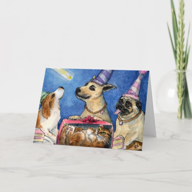 Tarjeta de la fiesta del cumpleaños del perro (Anverso)