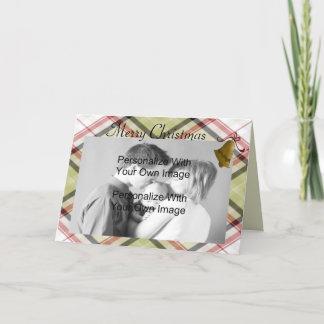 Tarjeta de la foto del navidad de la tela escocesa
