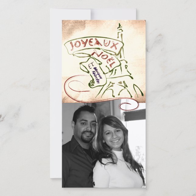 Tarjeta de la foto del navidad de la torre Eiffel (Anverso)