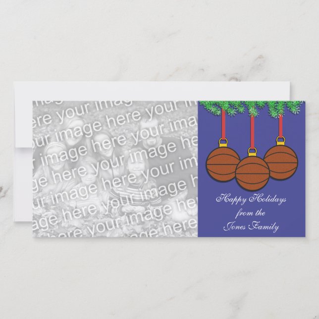 Tarjeta de la foto del navidad del baloncesto (Anverso)