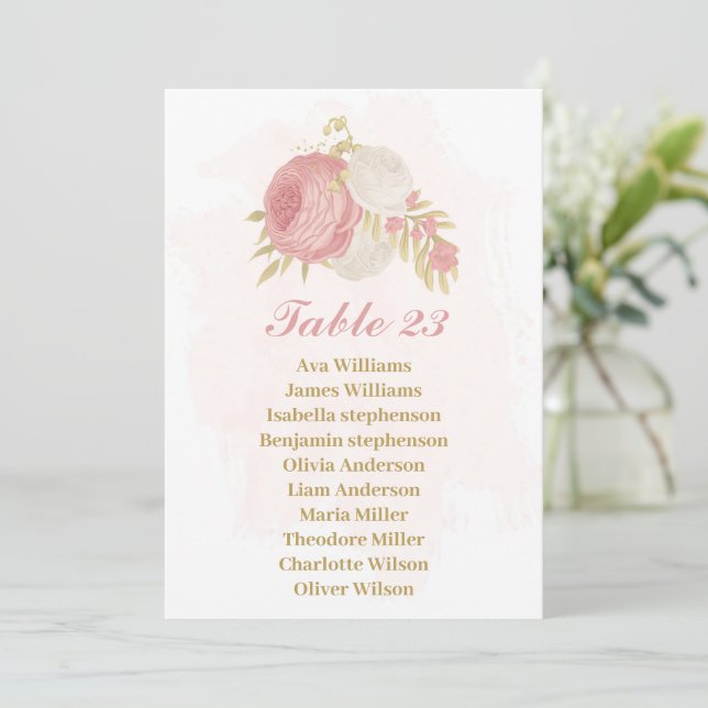 tarjeta de la gráfica dorada de flores rosas y bla (Anverso de pie)