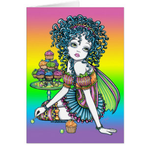 Tarjeta de la hada del arco iris de las costuras