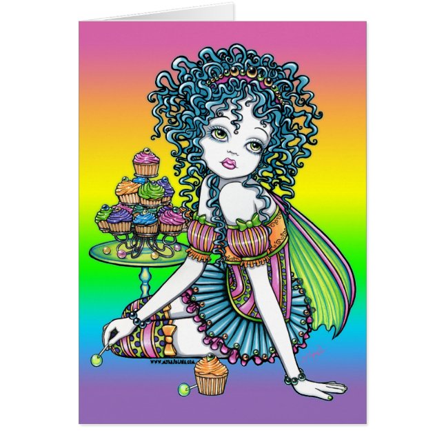 Tarjeta de la hada del arco iris de las costuras (Frente)