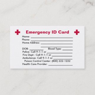 Tarjeta de la identificación de la emergencia
