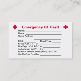 Tarjeta de la identificación de la emergencia