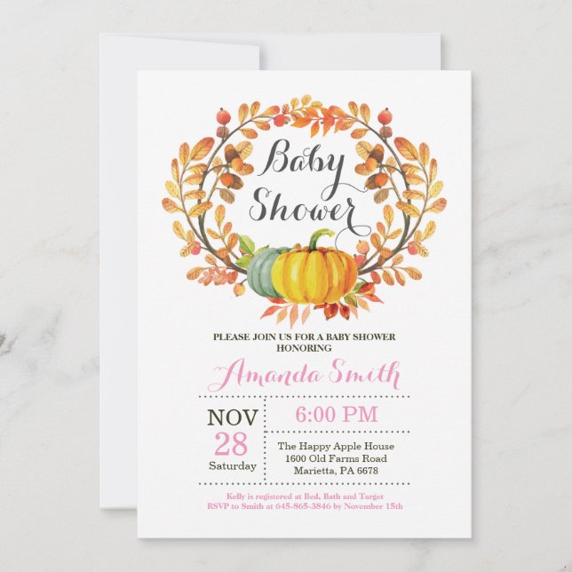 Tarjeta de la invitación de Baby Shower del chica (Anverso)