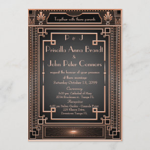 Tarjeta de la invitación de la boda, art déco,