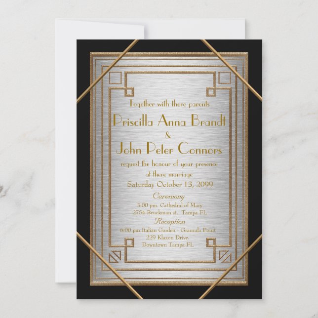 Tarjeta de la invitación de la boda, gran Gatsby, (Anverso)