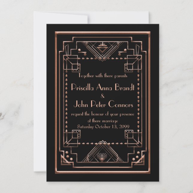 Tarjeta de la invitación de la boda, gran Gatsby, (Anverso)