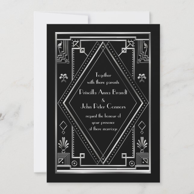 Tarjeta de la invitación de la boda, gran Gatsby, (Anverso)