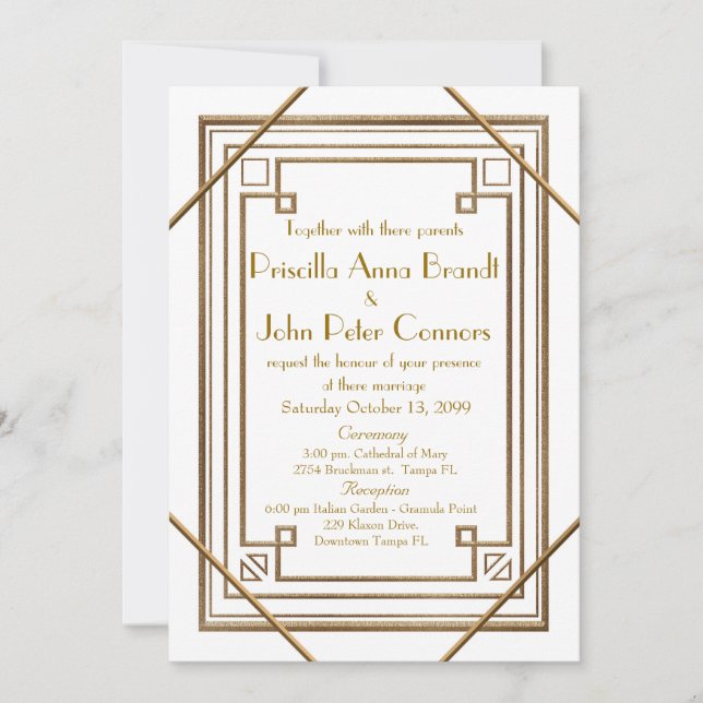 Tarjeta de la invitación de la boda, gran Gatsby, (Anverso)