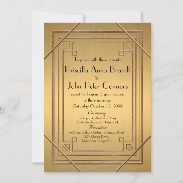 Tarjeta de la invitación de la boda, gran Gatsby, (Anverso)