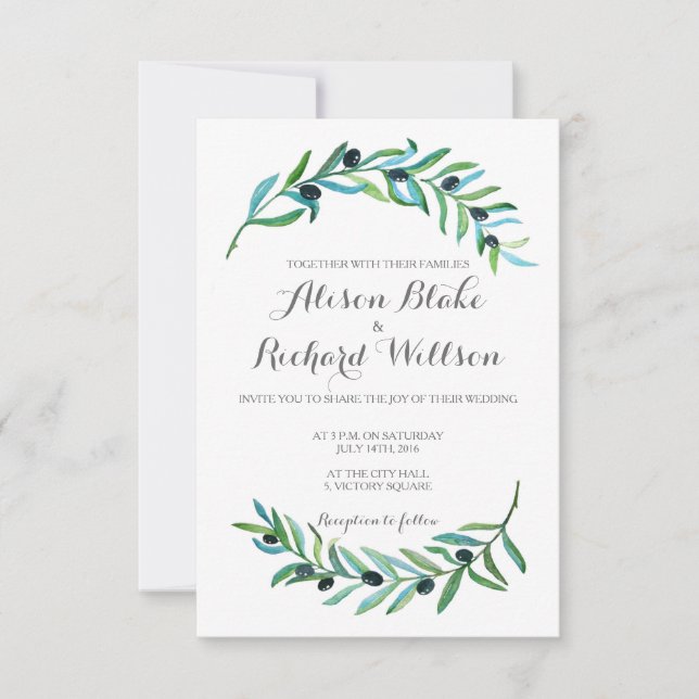 Tarjeta de la invitación del boda de la rama de (Anverso)