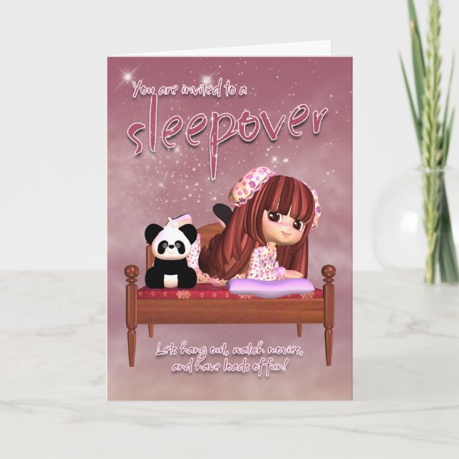 Tarjeta de la invitación del Sleepover (Anverso)