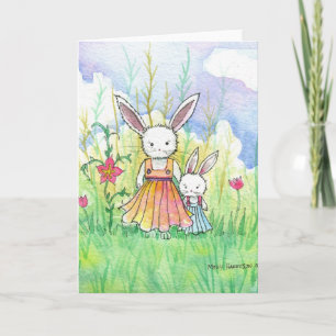 Tarjeta de la mamá y del niño del conejito