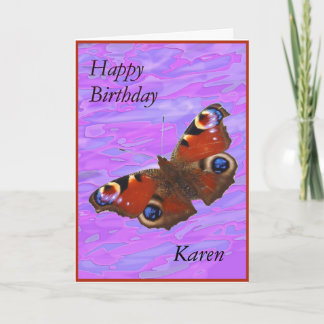 Tarjeta de la mariposa de pavo real del feliz