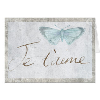 Tarjeta de la mariposa del amor del t'aime de Je