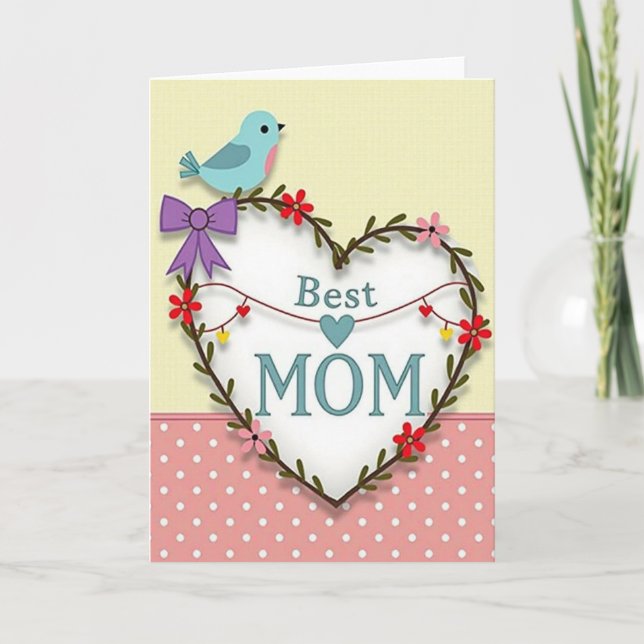 Tarjeta de la Mejor Mamá de Floral Suave (Anverso)