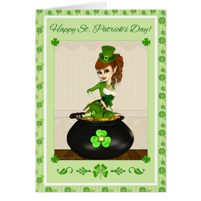 Tarjeta de la mina de oro del chica del Leprechaun (Frente)