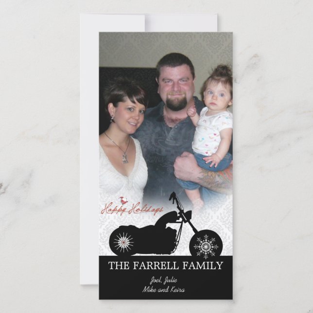 Tarjeta de la motocicleta de Santa y de la foto (Anverso)