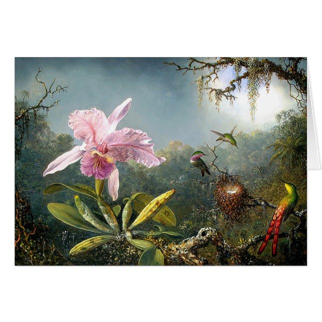 Tarjeta de la orquídea y de los colibríes (Anverso (Horizontal))