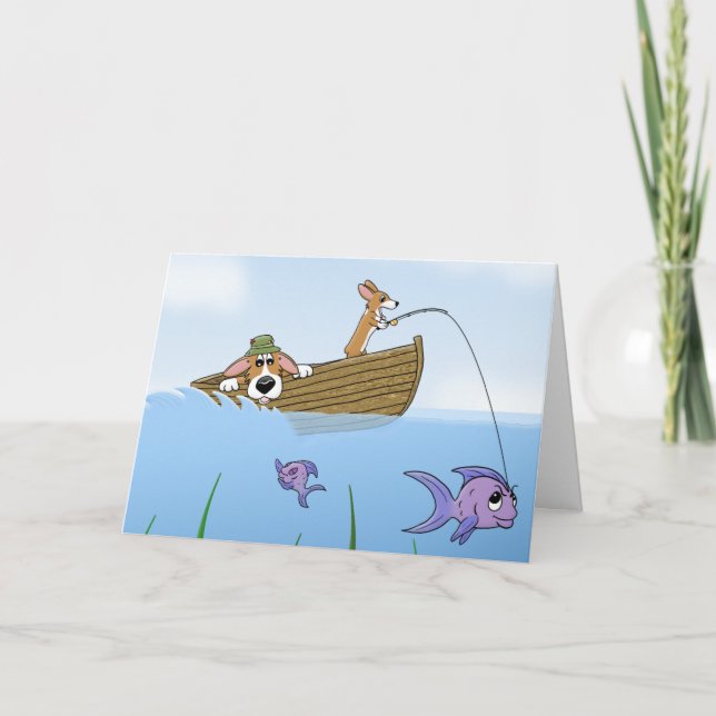 Tarjeta de la pesca del Corgi y del hijo (Anverso)