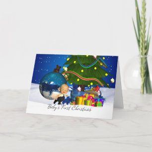 Tarjeta de la primera Navidad del bebé con adorabl