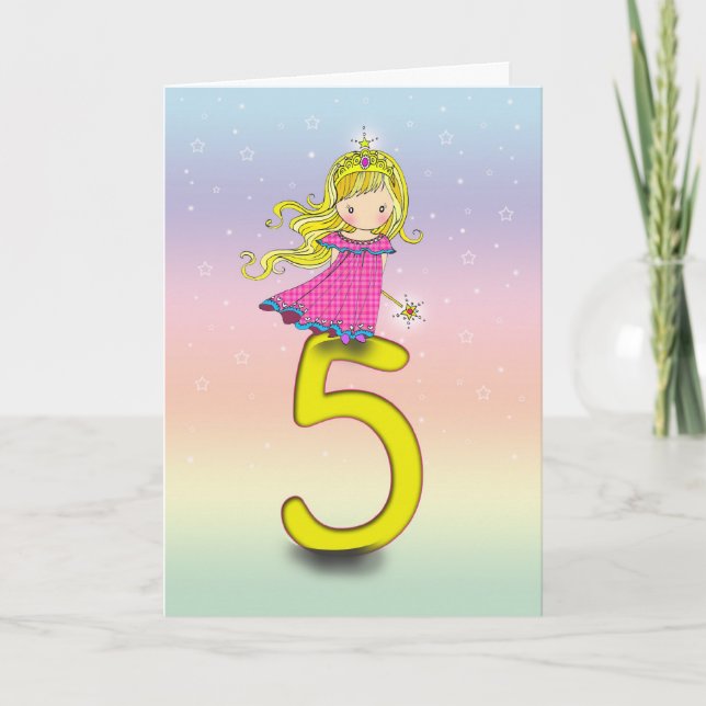Tarjeta de la princesa cumpleaños de 5 años para (Anverso)