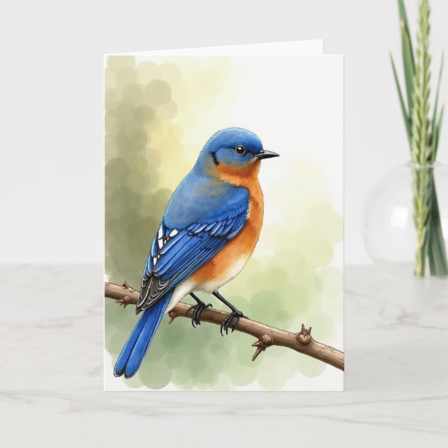 Tarjeta de la Rama del Pájaro Azul Celeste (Anverso)