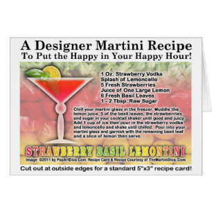 Tarjeta de la receta de Martini de la albahaca de