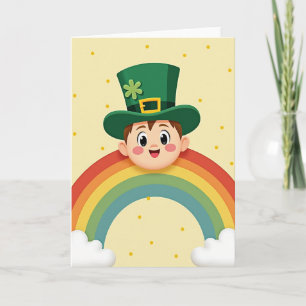 Tarjeta de la sonrisa del arcoíris del niño afortu