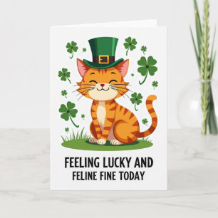 Tarjeta de la sonrisa del gato jengibre afortunado