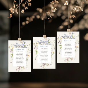 Tarjeta de la tabla de asientos con flores silvest