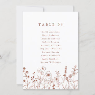 Tarjeta de la tabla de asientos de flores silvestr