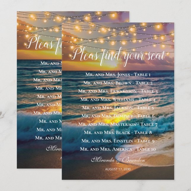 Tarjeta de la tabla de asientos de la mesa de boda (Anverso / Reverso)