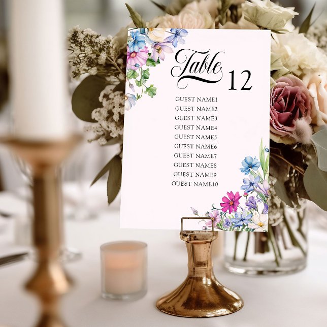 Tarjeta de la tabla de asientos de la mesa de la m (Table Seating Chart from the Wildflower Garden Wedding Collection by Darling & May)