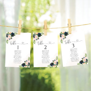 Tarjeta de la tabla de asientos de la mesa floral 