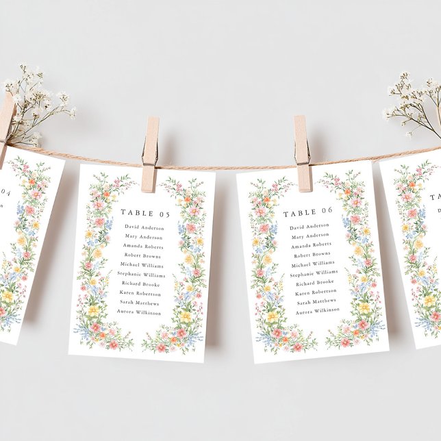 Tarjeta de la tabla de asientos de la Moda del mue (Soft Pastel Ornate Wildflower Spring Chic Wedding Seating Chart card)