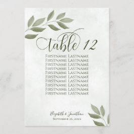 Tarjeta de la tabla de asientos del Boda de hojas