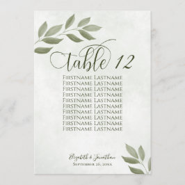Tarjeta de la tabla de asientos del Boda de hojas 