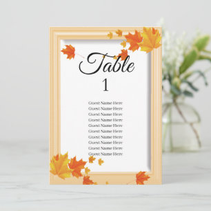 Tarjeta de la tabla de asientos del Boda de hojas