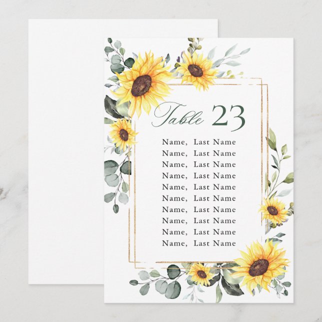 Tarjeta de la tabla de asientos del Boda de los gi (Anverso / Reverso)